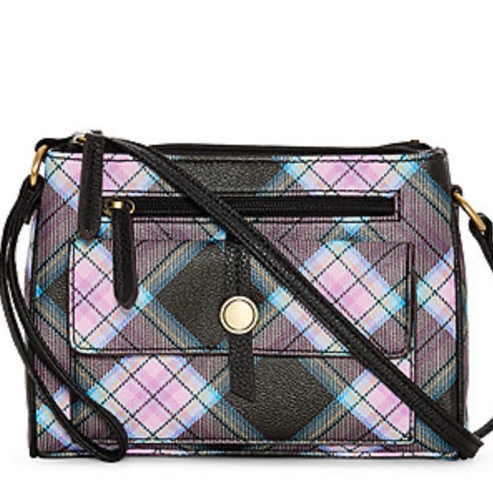 St. John Collection Black and Pink Plaid Crossbody Bag
